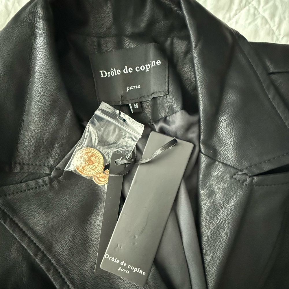 NWT Black Faux Leather Double-Breasted Women's Jacket - Picture 9 of 9